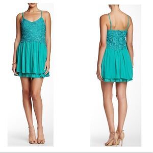 Want & Need Crochet Top Woven Cami teal Dress  size S